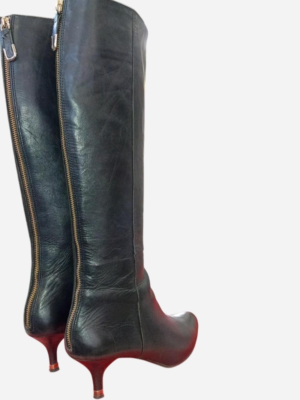 Coach Black Leather Knee-High Pointed-Toe Boots - Picture 3 of 8